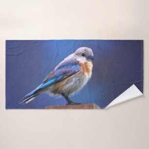 Bluebird (Female) Painting - Original Bird Art Bath Towel Set