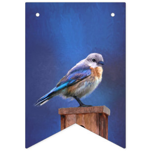 Bluebird (Female) Painting - Original Bird Art Bunting Flags