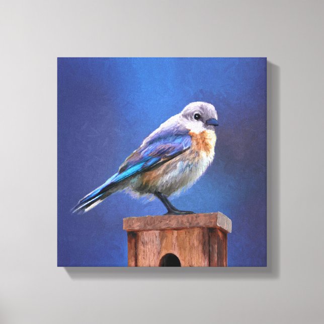 Bluebird (Female) Painting - Original Bird Art Canvas Print (Front)