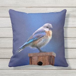 Bluebird (Female) Painting - Original Bird Art Outdoor Pillow