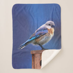 Bluebird (Female) Painting - Original Bird Art Sherpa Blanket
