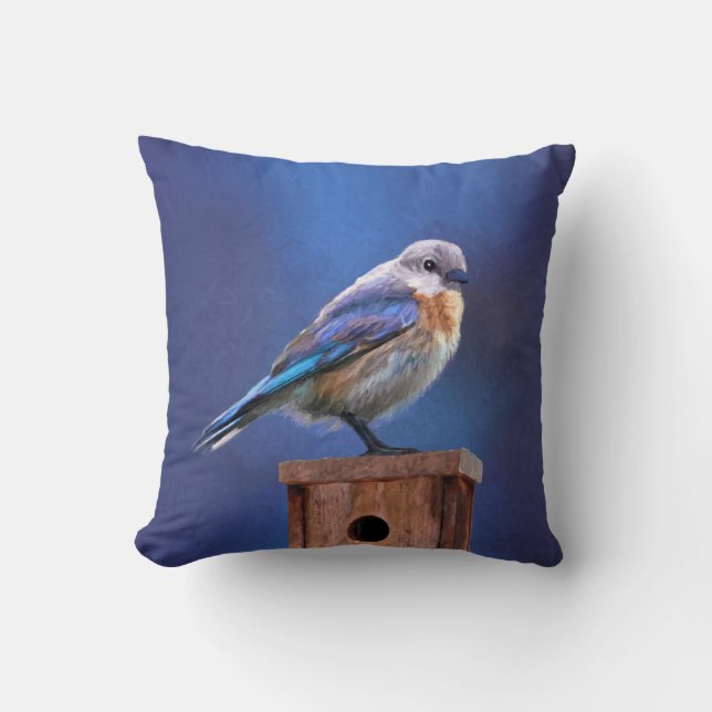 Bluebird (Female) Painting - Original Bird Art Throw Pillow (Front)