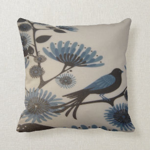 BLUEBIRD FLOWERS THROW PILLOW