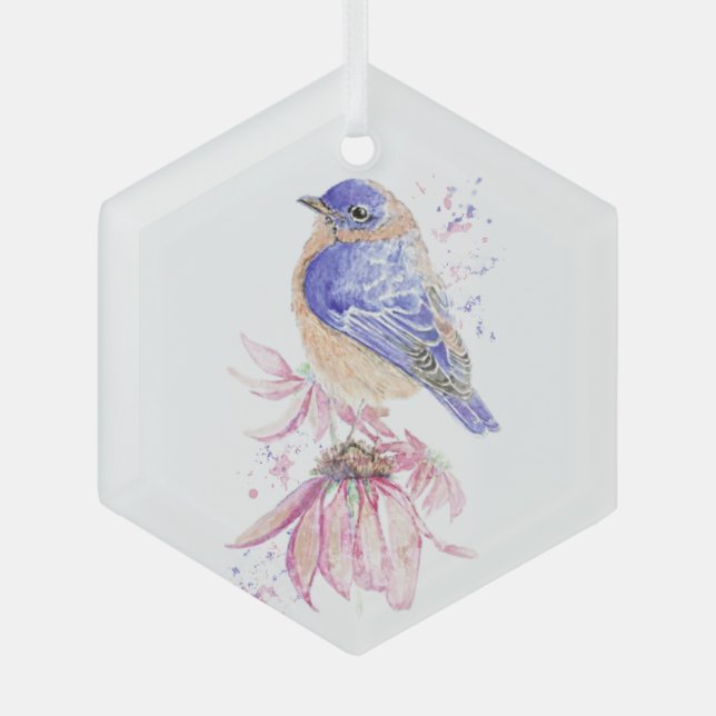 Bluebird Garden Bird Wildlife Nature Art Glass Ornament (Front)
