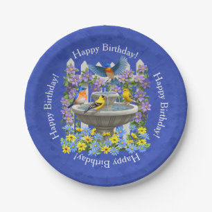 Bluebird Goldfinch Birdbath Garden Royal Blue Paper Plate