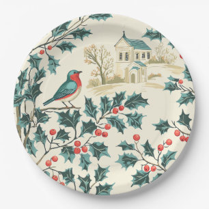 Bluebird Holly Christmas Winter Church Paper Plate