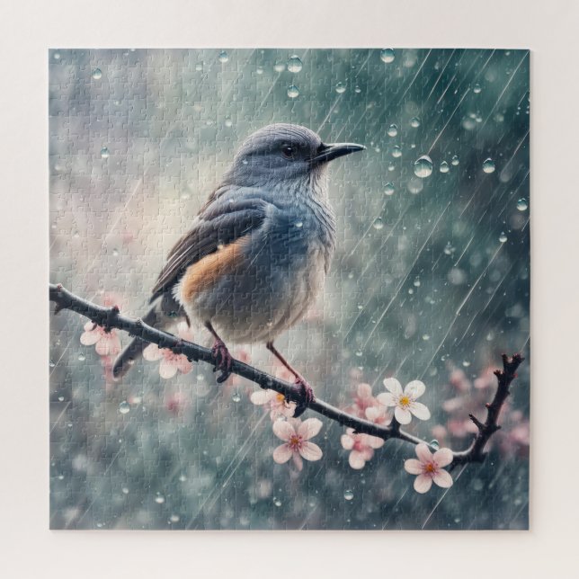 Bluebird In A Rainy Window Jigsaw Puzzle (Vertical)