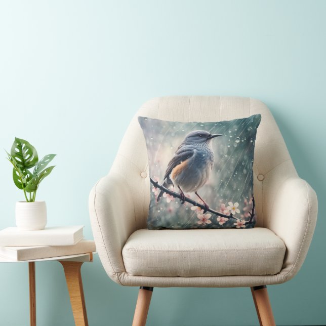 Bluebird In a Rainy Window Throw Pillow (Chair)