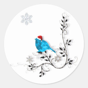 Bluebird in a Santa Hat! Classic Round Sticker