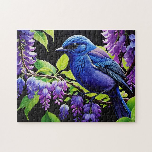 Bluebird in the Wisteria Jigsaw Puzzle (Horizontal)