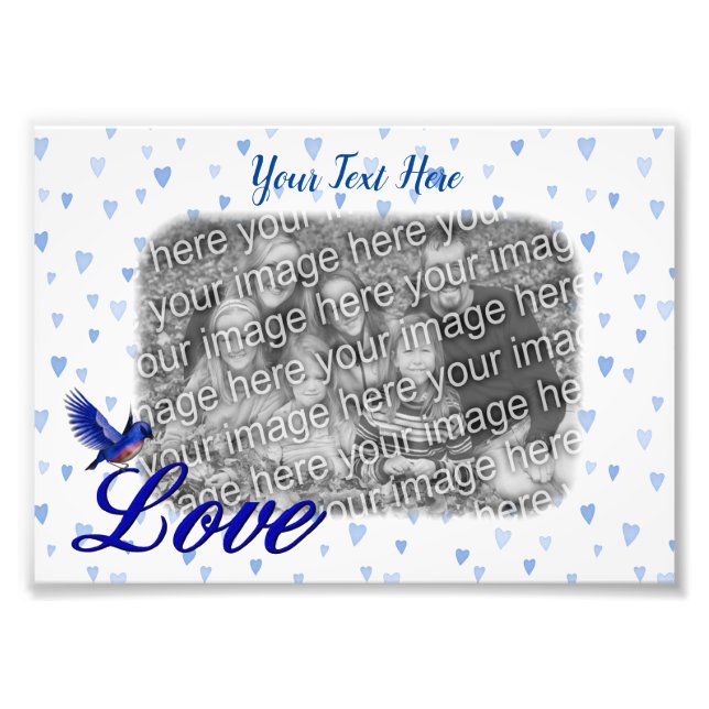 Bluebird Love Blue Hearts Photo Frame Template Print (Front)
