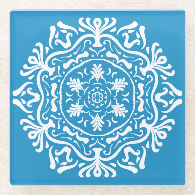 Bluebird Mandala Glass Coaster (Front)