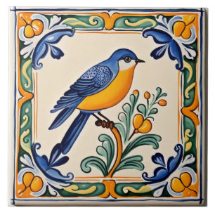 Bluebird Mediterranean Blue Bird Folk Animal Tile