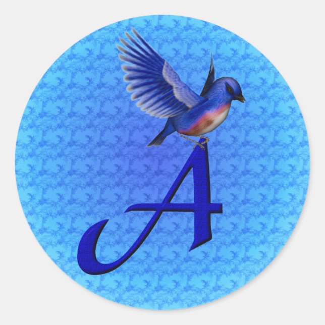 Bluebird Monogram Initial A Classic Round Sticker (Front)