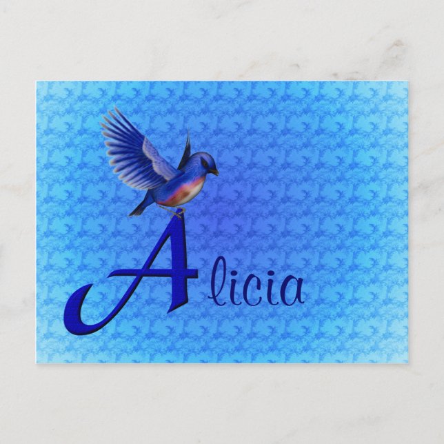 Bluebird Monogram Initial A Name Personalized Postcard (Front)