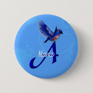 Bluebird Monogram Initial A Personalized 2 Inch Round Button