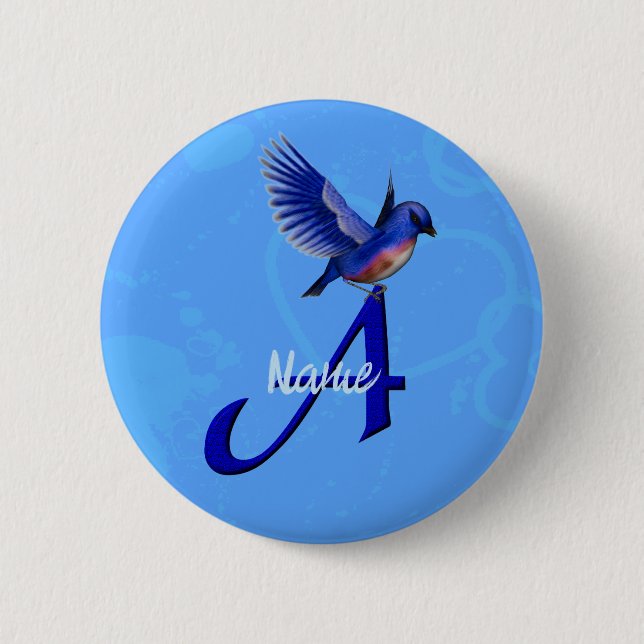 Bluebird Monogram Initial A Personalized 2 Inch Round Button (Front)
