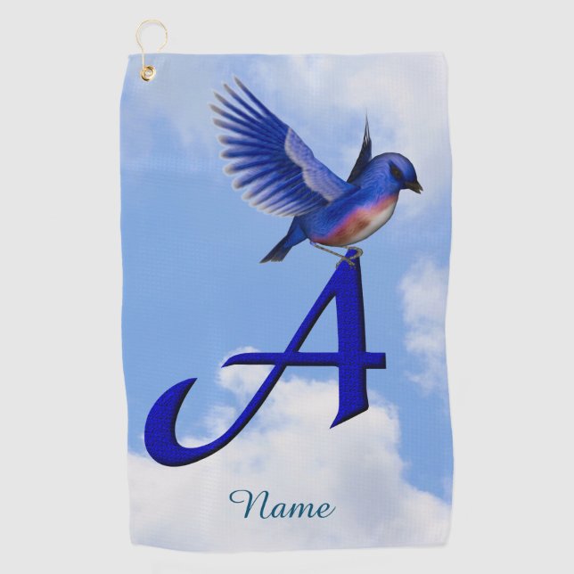 Bluebird Monogram Initial A Personalized Golf Towel (Front)