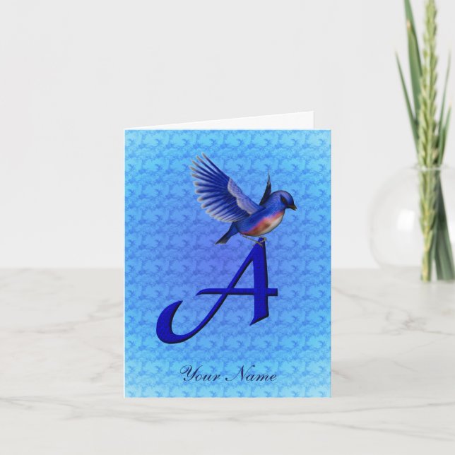 Bluebird Monogram Initial A Personalized Note Card (Front)