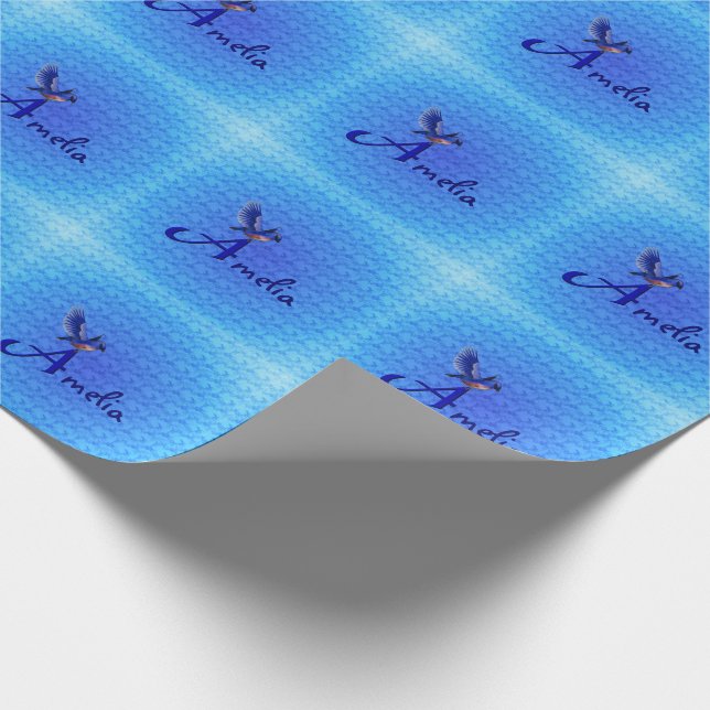 Bluebird Monogram Initial A Personalized Wrapping Paper (Corner)