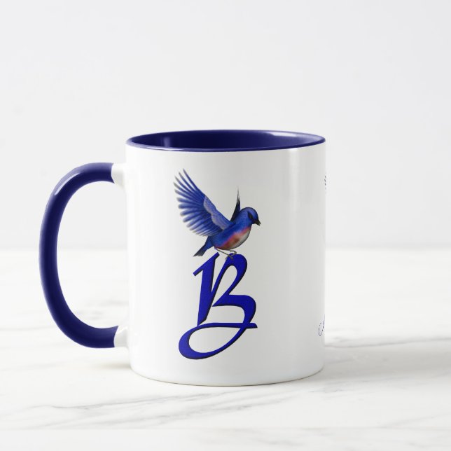 Bluebird Monogram Initial B Elegant Personalized Mug (Left)