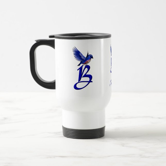 Bluebird Monogram Initial B Elegant Personalized Travel Mug (Left)