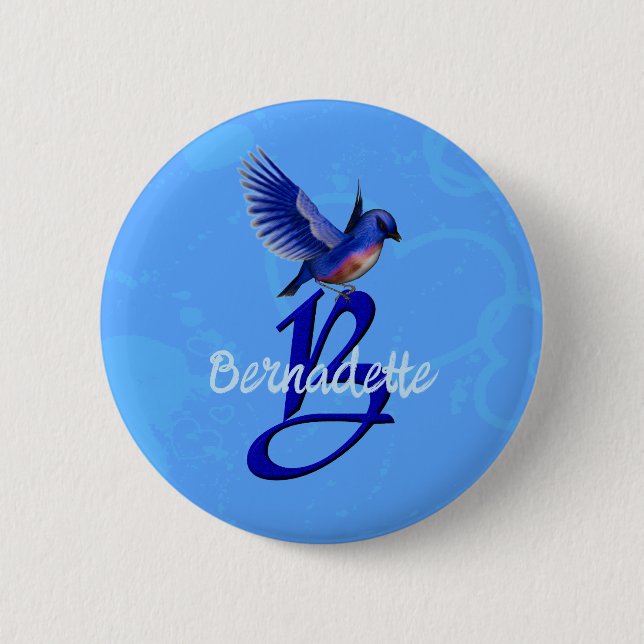 Bluebird Monogram Initial B Personalized 2 Inch Round Button (Front)