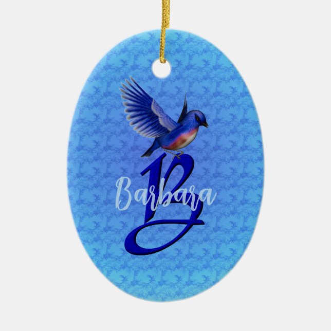 Bluebird Monogram Initial B Personalized Ceramic Ornament (Front)