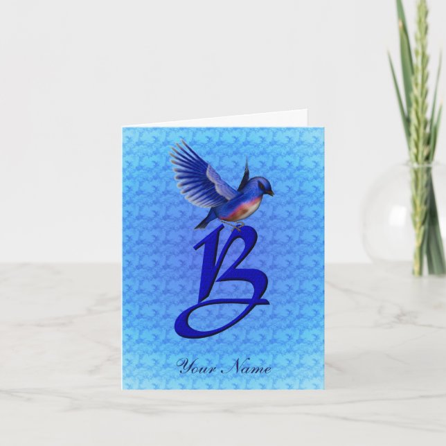 Bluebird Monogram Initial B Personalized Note Card (Front)
