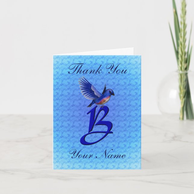 Bluebird Monogram Initial B Personalized Thank You Card (Front)