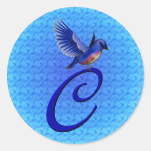 Bluebird Monogram Initial C Elegant Classic Round Sticker