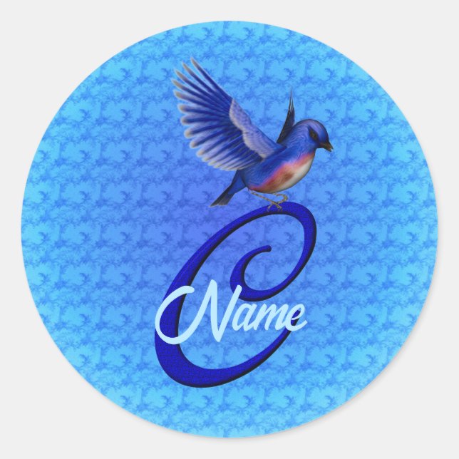 Bluebird Monogram Initial C Elegant Personalized Classic Round Sticker (Front)