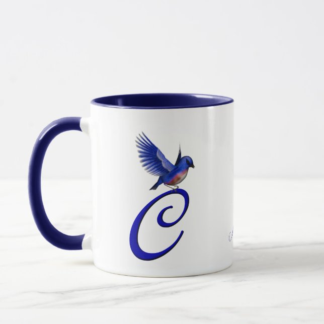 Bluebird Monogram Initial C Elegant Personalized Mug (Left)