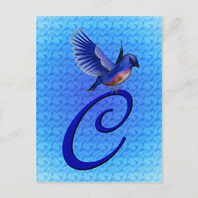 Bluebird Monogram Initial C Elegant Postcard (Front)