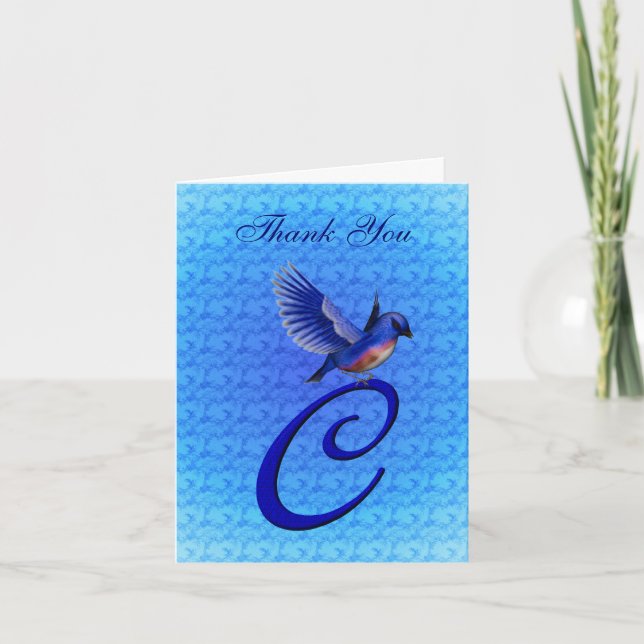 Bluebird Monogram Initial C Elegant Thank You Card (Front)