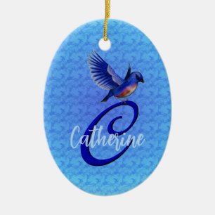 Bluebird Monogram Initial C Personalized Ceramic Ornament