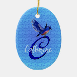 Bluebird Monogram Initial C Personalized Ceramic Ornament