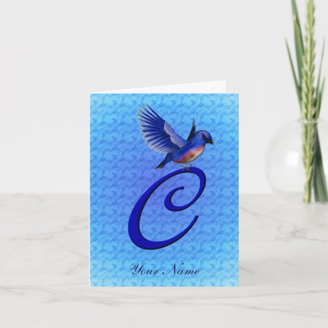 Bluebird Monogram Initial C Personalized Note Card (Front)