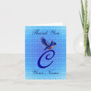 Bluebird Monogram Initial C Personalized Thank You Card