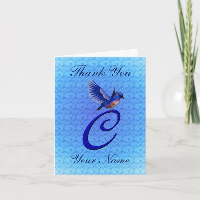 Bluebird Monogram Initial C Personalized Thank You Card (Front)
