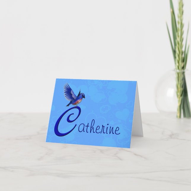 Bluebird Monogram Initial C Personalized Thank You Card (Front)