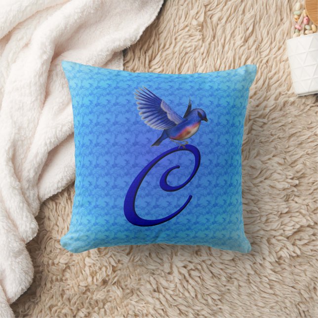 Bluebird Monogram Initial C  Throw Pillow (Blanket)