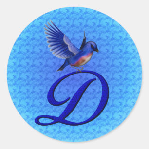 Bluebird Monogram Initial D Elegant Classic Round Sticker