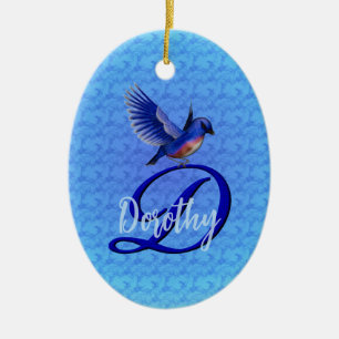 Bluebird Monogram Initial D Personalized Ceramic Ornament