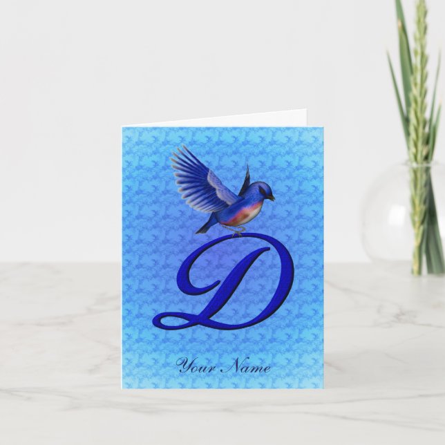 Bluebird Monogram Initial D Personalized Note Card (Front)