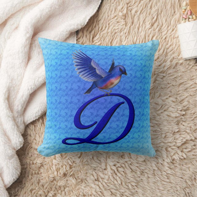 Bluebird Monogram Initial D Throw Pillow (Blanket)