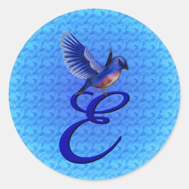 Bluebird Monogram Initial E Elegant Classic Round Sticker (Front)