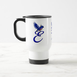 Bluebird Monogram Initial E Elegant Personalized Travel Mug