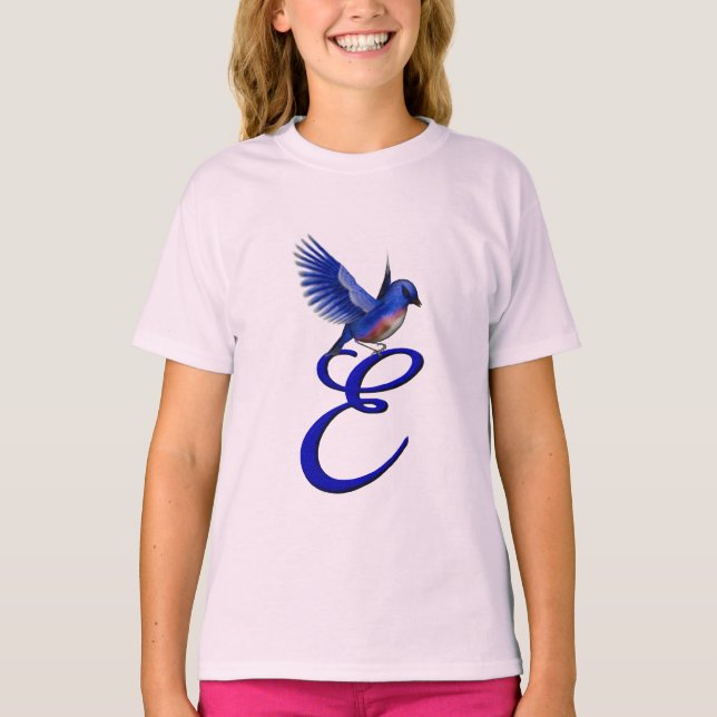 Bluebird Monogram Initial E Elegant  T-Shirt (Front)