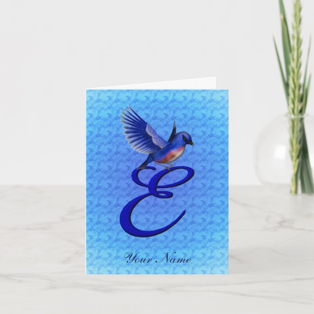 Bluebird Monogram Initial E Personalized Note Card (Front)